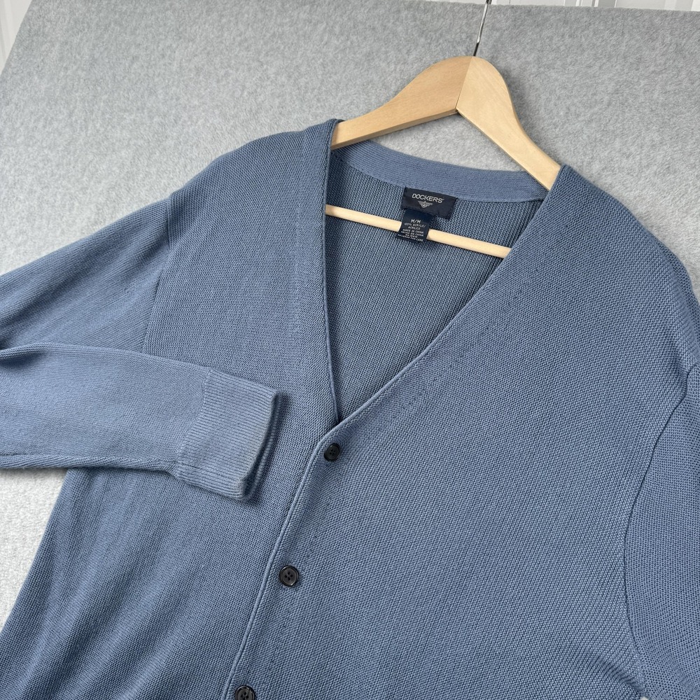 Dockers Cardigan Sweater Mens Medium Blue Button Front V-Neck‎ Knit Grandpacore